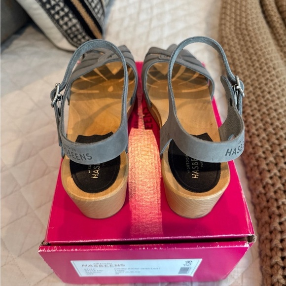 Swedish Hasbeens Gray Nubuck Debutant Low Sandal Clogs Shoes 38/7.5 Rare - Picture 5 of 8